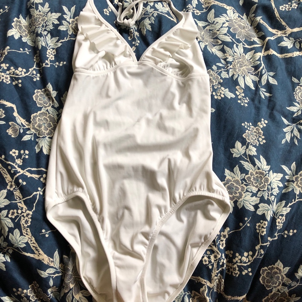 SOLD - j crew white ruffle one piece 10